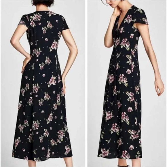 Zara black floral button up midi dress - Picture 8 of 8